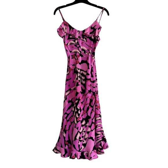 Vintage Betsey Johnson Y2K 90s Black Pink Silk Spaghetti Straps Midi Dress SizeS - Picture 1 of 9